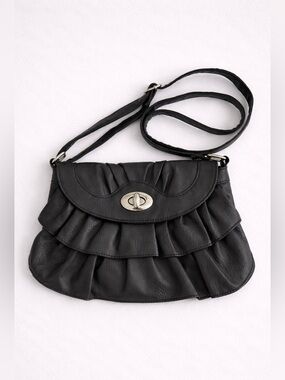 CANDIE’S Y2K Black Ruffle Shoulder Crossbody Bag Turn Lock Purse